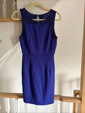 Darling Royal Blue Sleeveless Crochet Yoke Midi Dress